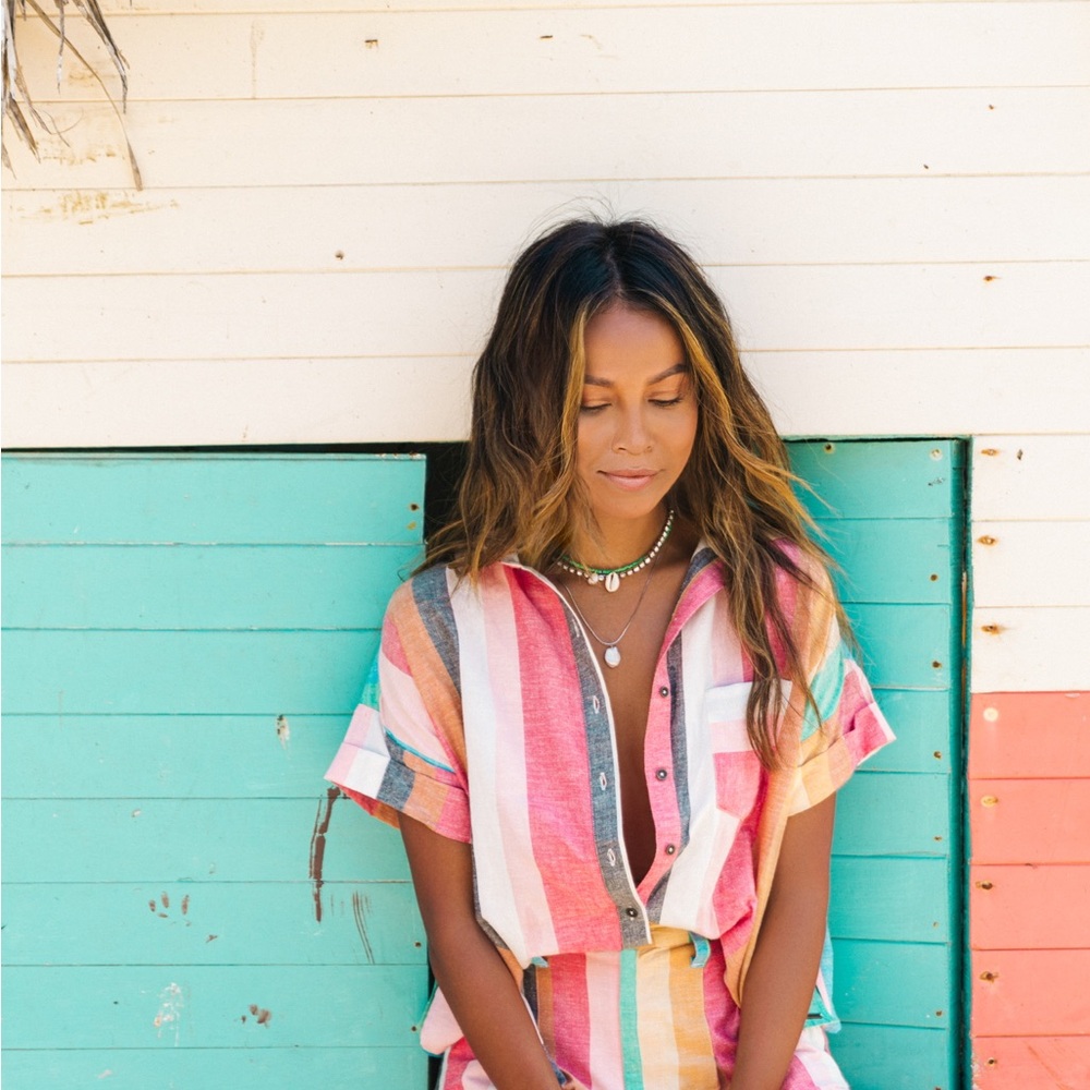 Billabong x Sincerely Jules Multicolored Cuffed Sleeve Polo set